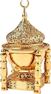 Incense Burner Holder for Oud, Frankincense Resin & Bakhoor, Hand-Painted Golden Designs for Home Decor, Meditation, Yoga, Aromatherapy & Relaxation