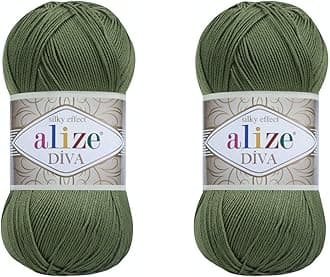 Alize Diva Yarn Hand Knitting Yarn 100% Microfiber Acrylic Yarn Alize Diva Silk Effect Thread Crochet Art Lace Craft Lot of 2 skeins 200gr 767 yds (79-Basil)