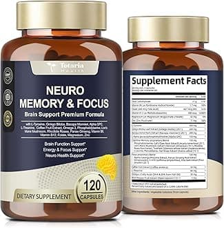 Totaria Brain Supplements for Memory and Focus, Brain Health with L-Tyrosine, Alpha GPC, Ginkgo Biloba, Bacopa Monnieri, Nootropic Cognitive Support - Non-GMO, Gluten Free (120 Counts)