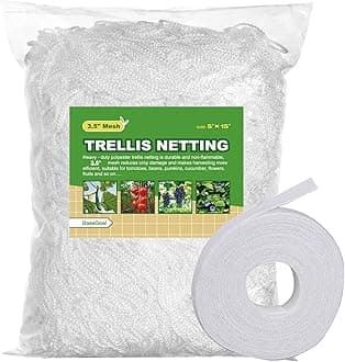BaseGoal All-Weather Trellis Netting Mesh Plant Garden Vine Growing Flexible String Net (3.5" Mesh ployester, 5' Wx 15'L)