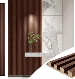 Art3d Slat Wood Wall Paneling - 108 x 5.7 x 0.7in, Pack of 4pcs + 1pc End-Trim for Interior and Ceiling Decor, Walnut