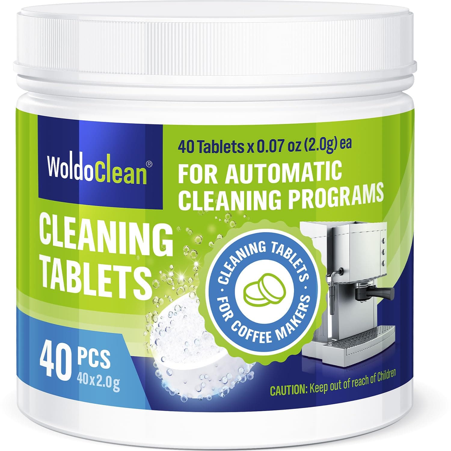 WoldoClean Espresso Machine Cleaning Tablets 40x 2g - Universal Backflush Tablets for Breville Barista Express, Jura, Gaggia, DeLonghi & Phillips, Removes Coffee Oils & Grease Residue