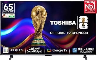 Toshiba 164 cm (65 Inches) 4K Ultra HD Smart QLED Google TV | Dolby Vision Atmos, HDR10+ | 2.1 CH 49W Powerful Speakers with Sub Woofer | VRR 120 Hz & Game Mode | REGZA Engine ZR | 65M550NP (Black)