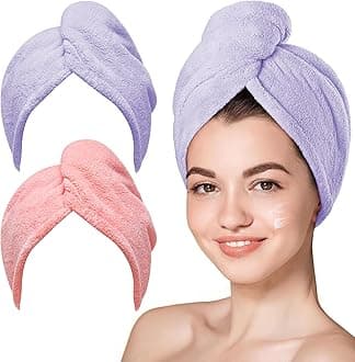 Hicober Microfiber Hair Towel, 2Packs Hair Turbans Wrap for Women Wet Hair, Hair Drying Towels for Curly Hair Anti Frizz(Purple,Pink)