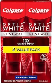 Colgate Optic Renewal Teeth Whitening Toothpaste with Fluoride, 3% Hydrogen Peroxide, High Impact, White, Mint, 3 Oz, 2 Pack