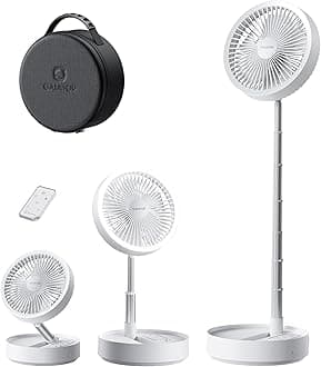 Gaiatop Portable Pedestal Fan 16000mAh Battery [Max 74h Runtime], Foldable Oscillating Standing Fan, Collapsible Desk Fans, LED Light, Case & Remote Control, 4 Speeds for Outdoor Travel Camping Office