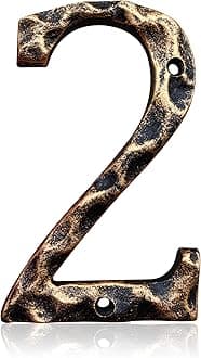5.5 Inch House Numbers & Letters, Highly Visible Cast Iron Metal Home Address Number for Street Office Mailbox, Antique Brass (Number 2)
