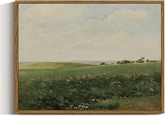 InSimSea Framed Canvas Wall Art Vintage Decor, Country Wall Art for Living Room, Vast Grassland Bathroom Pictures Wall Decor, Landscape Painting Home Decor, Office Dining Room Decor, 12"x16"