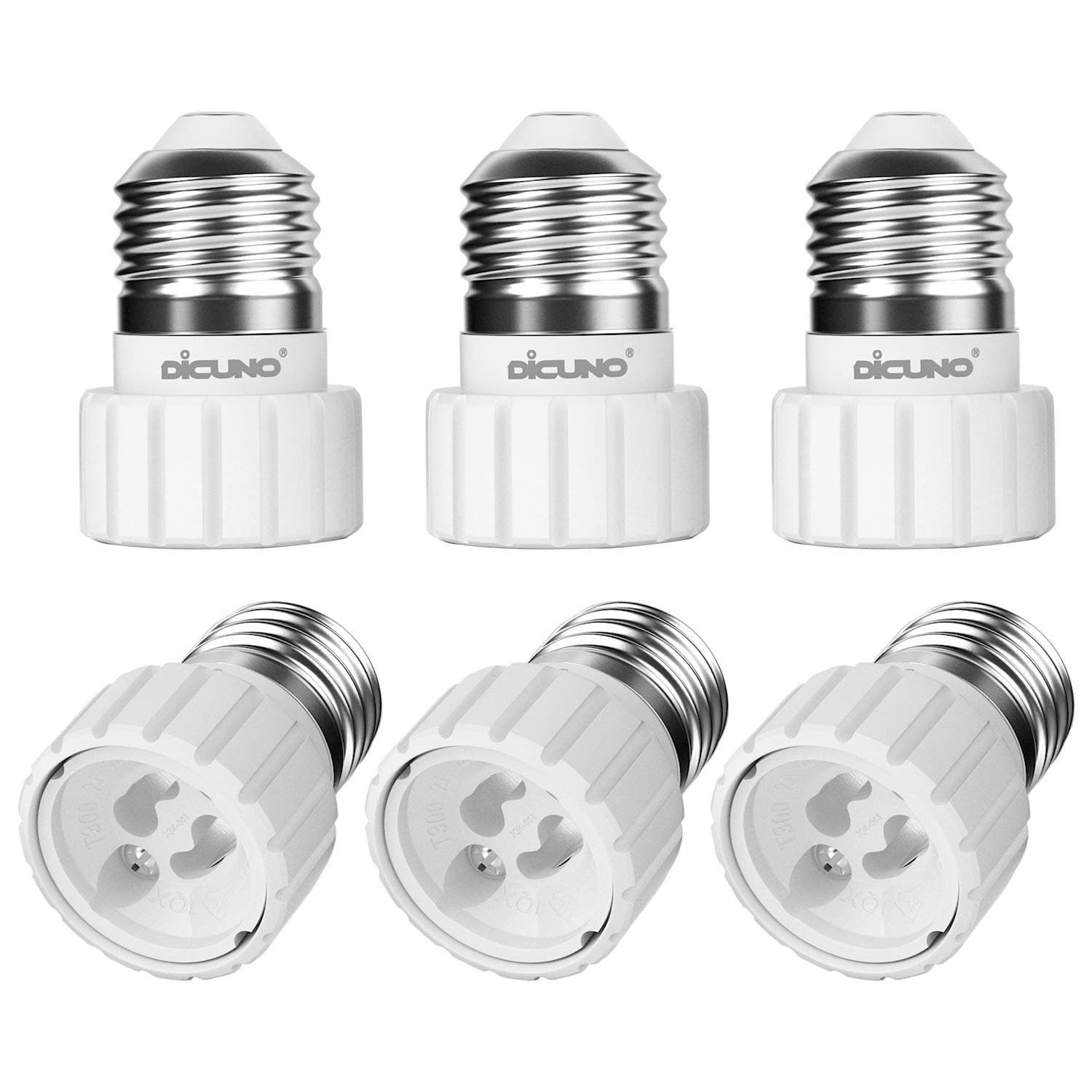 DiCUNO E27 to GU10 Socket Converter/ES Edison Screw E27 to GU10 Socket Lamp Holder Adapter for LED Bulbs Maximum Wattage 200W Maximum Voltage 250V 6-Pack[Energy Class A++]