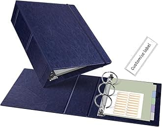 Ospelelf Leather Mini Binder Vintage Hardcover 2 Inch Rings, Professional Small 3 Ring Binders Organizer Suitable for 5.5" x 8.5" Documents, Binder Dividers with Tabs, Dark Blue