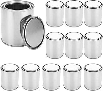 12 Pack Empty Paint Cans, 0.84 Pint Size Silver Tin Cans with Lids, Multipurpose Metal Can Paint Bucket for Arts Crafts Painting