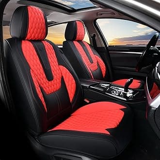 Coverado Car Seat Covers Front Seats, Luxury Faux Leather Seat Covers for Cars Waterproof Seat Covers with Lumbar Support, Car Seat Protector Universal Fit for Most Cars SUV Truck(Red&Black)