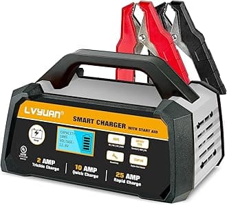 LVYUAN12V Car Battery Charger with Fully Automatic, Smart Battery Maintainer, Winter Mode, Start Aid - 2A/10A/25A - Compatible with AGM, GEL, Standard Batteries with UL Certification