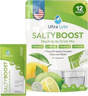 Electrolytes Drink Mix - Sugar-Free Sachets with High Sodium, Trace Minerals, and Coconut Water - Hydration for Sports, Fitness, and Recovery (12 Servings (Pack of 1), Salty Citrus)