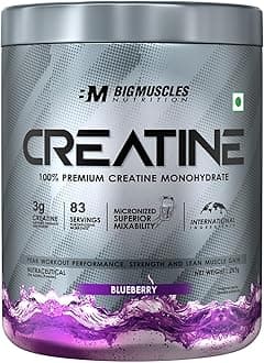 Bigmuscles Nutrition Creatine [257 G,83 Servings]|Blueberry|Micronized Creatine Monohydrate To Support Lean Muscle Repair & Recovery,Powder,1 Count