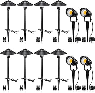 SUNVIE LED Low Voltage Landscape Lighting 12V Landscape Lighting Kit with Connectors, Low Voltage Pathway Lights with Spotlights Aluminum Pathway Lights Wired Waterproof for Patio Yard Garden, 12 Pack