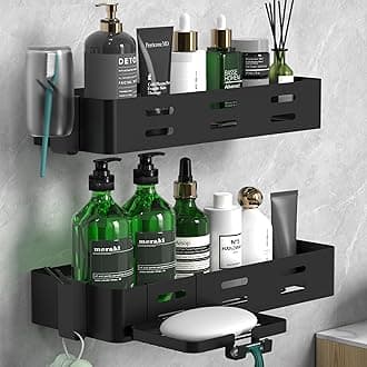 Daoun Shower Caddy with Soap Holder - Shower Shelf No Drilling Black Bathroom Shelf Self Adhesive Bathroom Organiser with Razor Holder for Shower(3 Pack)