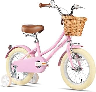 Little Molly 12-20 Inch Kids Retro Girls Bike for 2-13 Year Old with Wicker Basket & Stabilisers/Kickstand, Multiple Colors