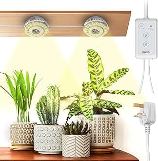 2-Head Stick on Grow Light for Indoor Plants, 10W (150W Equiv) Full Spectrum LED Plant Lamp with Independent On/Off Control per Head, Timer 4H/8H/12H, Ceramic Tech for Seedlings