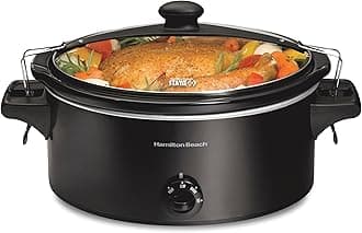 Hamilton Beach Cooker with Lid Lock, Dishwasher-Safe Crock, Stoneware, Black, 6-Quart