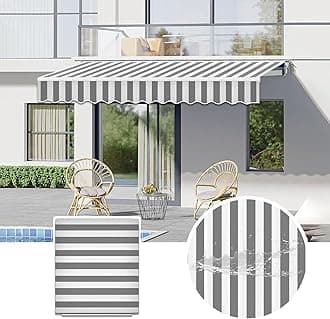 Commercial Patio Awning Top Replacement Fabric| 100% Polyester Sunshade Shelter with UV & Water-Resistant Fabric for Deck, Balcony, Yard, Coffee,Customizable(Gray White Stripes,9.8x6.5ft)