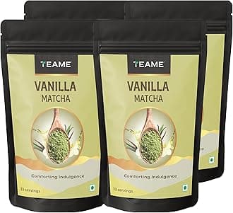 TE-A-ME Vanilla + Matcha Green Tea Powder - 200g (132 Servings) | 50g - Pack of 4 | Brew Delicious Flavoured Matcha Vanilla Latte | 100% Natural | Ceremonial Grade