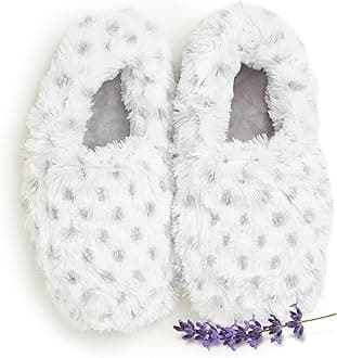 warmieswarmies Microwaveable House Slippers for Women - Womens Shoe Sizes 6-10 - Plush, Soft & Fuzzy Indoor Slippers with Backs & Non-Slip Memory Foam Soles - Cozy Warm Ladies Slipper for Winter - Snowy