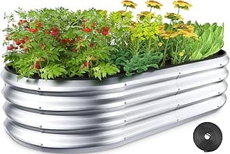 Raised Garden Bed Kit, 4x2x1 ft Galvanized Planter Box Outdoor with Safety Edging, Large Metal Raised Beds for Gardening Vegetables Flower Herb (Classic Silver)