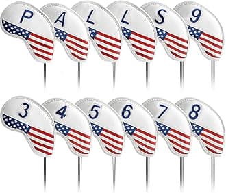 Premium Synthetic Leather Stylish Iron & Wedge Golf Head Covers Value 12 Piece Set, Embroidered Labels & Fits Most Clubs Gift Set, Travel Protection Accessories