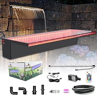 LONGRUN Waterfall Spillway Multi-Color LED Light Outdoor Pool Fountain, Acrylic Water Spillway Koi Pond Waterfalls Fountains Kit for Garden Koi Ponds Patio Swimming Pool Decoration-23.6"