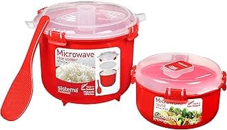 Sistema Microwave Rice Cooker & Round Microwave Food Container Set | 2.6L, 915ml | Food Containers with Steam-Release Vents | BPA-Free | 2 Count