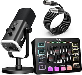 Gaming Equipment Bundle, Dynamic XLR/USB Gaming Microphone Set with Streaming Audio Mixer for Podcast Recording Video Vocal, RGB Gamer Set with Volume Fader/XLR Interface for PC-AmpliGame KS5