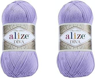 Diva Microfiber Acrylic Yarn - Silk Effect Thread, Crochet & Lace Craft - Lavender, 2 Skeins, 200gr, 767 yds