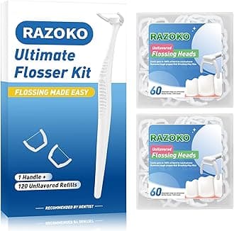 Dental Floss Picks, Clean Dental Flossers Kit (1 Handles & 120 Refills)