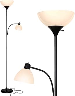 Brightech Sky Dome Plus - Super Bright LED Torchiere & Reading Floor Lamp - Dimmable Modern Standing Pole Lamp for Office, Living Room – Tall Mother-Daughter Lights for Bedroom Night Lighting – Black