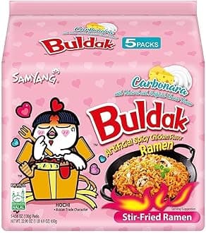 SPICEBRO for sam yang Buldak Spicy Ramen, Carbonara Hot Chicken Ramen, Korean Stir-Fried Instant Noodle, 5 Pack