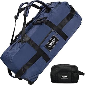 STOVER80L Rolling Duffel Bag with Wheels, Extra Large Durable Travel Duffle Bag- Heavy Duty, Packable, Foldable Travel Bag w/Shoulder Straps- Use as Luggage or Backpack for Men/Women (Navy Blue),
