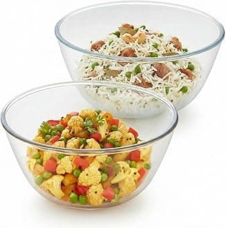 750ml + 1.5L (2pc) Serving & Mixing Bowl Set | Made in India Borosilicate Glass Bowl for Kitchen & Dinning | Bowl for Mixing Dough, Salad, Batter | Microwave & Dishwasher Safe | Transparent