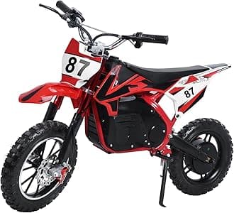 36V 500W Kids Electric Dirt Bike, Electric Dirt Bike for Kids 8-14, High Speed Electric Motorcycle Up to 25KM/H, 10 Inches Wheels, Off Road Mini Motorcycle Dual Suspension & Brakes Red Black