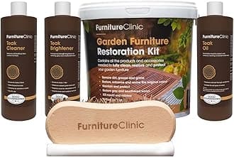 Garden Furniture Restoration & Wood Maintenance Kit - Wooden Outdoor Furniture Cleaner, Restorer & Protector Treatment - With Teak Oil, Teak Cleaner, Teak Brightener & Accessories