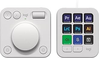MX Creative Console, Programmable Keypad With 9 Customisable LCD Keys and Control Dial for Graphic Design, Video Editing, Photography, use with Adobe, Zoom, Spotify and more - Pale Grey