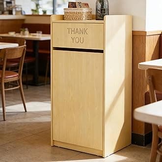 Restaurant Trash Can Cabinet, Commercial Trash Cans 40 Gallon Wooden Trash Can and Garbage Receptacle with Tray Holder, Door, Large Trash Bin for Restaurants, Cafeteria, Kitchen, Office, School, Oak