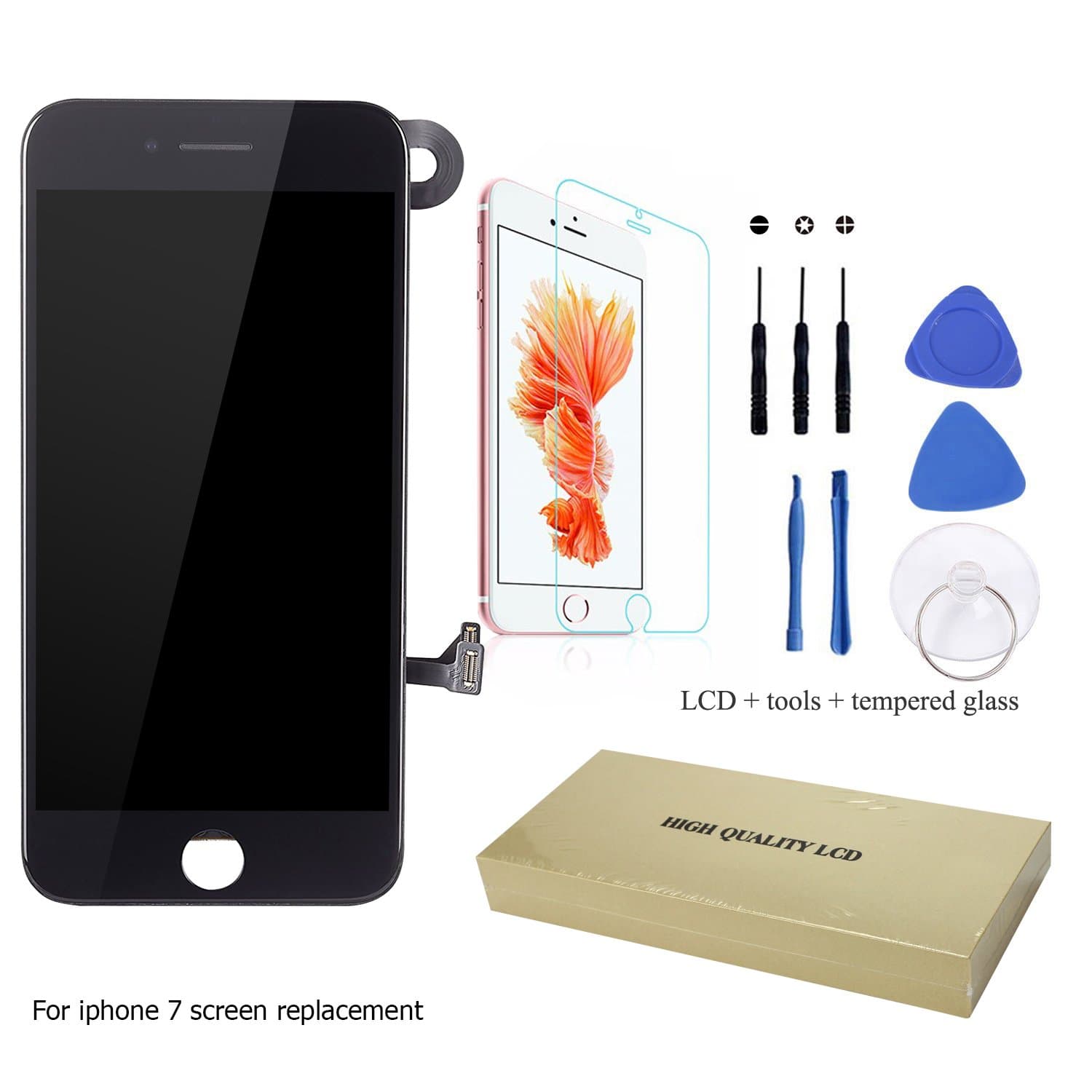 LCD Replacement for iPhone 7, Pre-Assembled iPhone 7 (4.7 inch) LCD Display and Touch Screen Digitizer Replacement, Compatible with A1660 A1779 A1778 iPhone 7 Model, Including Repair Tools (Black)