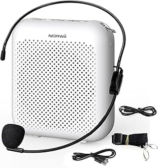Voice Amplifier, Power Amplifiers, Portable Mini Wired Microphone Headset for Teacher classroom & Outdoor Lectures, Teaching, Tour Guides, USB-C Rechargeable - 4000mAh, White