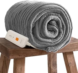 GOTCOZY Electric Blanket Heated Throw 50''X60''- Ribbed Faux Fur Heated Blanket with 4 Heating Level & 3 Hour Auto Off Heating Blanket, ETL&FCC Certified Machine Washable(Gray)
