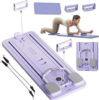 Pilates Reformer Machine Board Set Ab Roller Exercise Wheel Automatic Rebound Foldable Pilates Board Abdominal Exercise Equipment with Resistance Rope and Timer