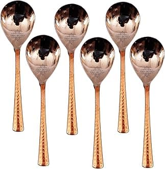Indian Art Villa Steel Copper Rice Spoon, Serving Home Restaurant, Dinnerware Set (8'' Inch) -6 Pieces