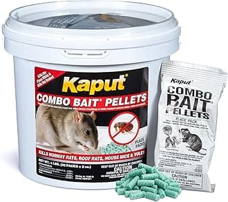 Kaput Combo Bait Pellets, Rat Bait to Kill Rodents & Fleas, Norway, House Mice, & Pine Voles - Includes Warfarin & Imidacloprid for Effective Pest Control (32 x 2oz Place Packs)
