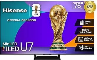 75" U7 Mini-LED ULED 4K UHD Best Premium Gaming Google Smart TV (75U75QG, 2025 Model) - QLED, Native 165Hz, VRR 288, Up to 3000 Nits, HDR10+, Dolby Vision IQ · Atmos, IMAX Enhanced, 2.1.2 Ch