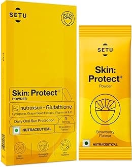 Setu Skin Protect - Drinkable Sunshield with Plant Based NutroxSun & Glutathione for Advanced Sun Protection | Boosts UV Tolerance, Reduces Pigmentation & Photoaging (1 Serving, Strawberry)